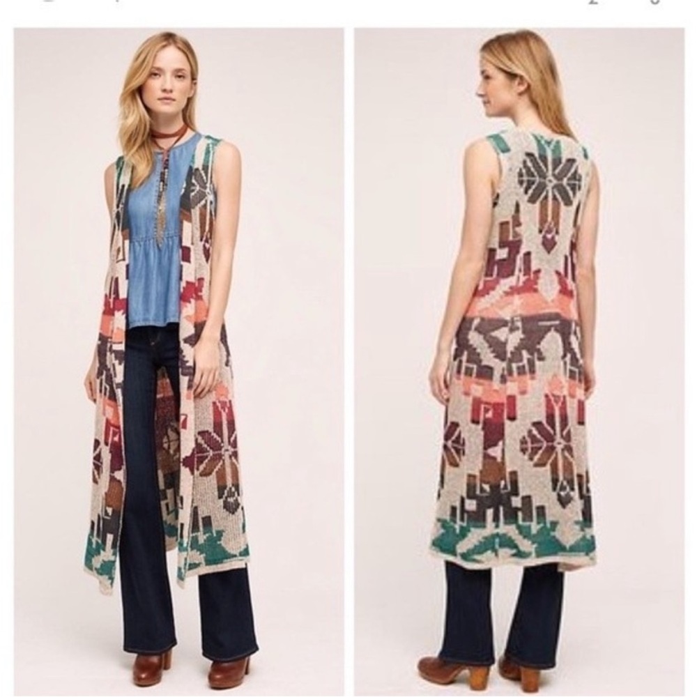 Cecilia Prado Neutral Color Matallic Thread Vest Duster